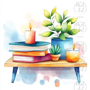 Cozy Hygge Decor Clipart Bundle Warm Interior Scenes; 21 JPG Serene Candles Blankets Books Houseplants for DIY Projects Lifestyle Branding