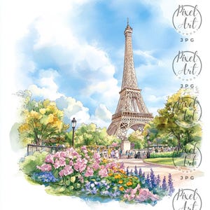France Travel Clipart Watercolor Landmarks Eiffel Provence JPG 22 Images Scrapbooking Posters Journals Stationery