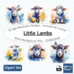 16 Baby Sheep Lamb Clipart | Watercolor JPG | Scrapbooking, Journaling | Digital Download