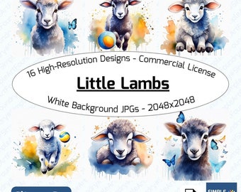 16 Baby Sheep Lamb Clipart | Watercolor JPG | Scrapbooking, Journaling | Digital Download