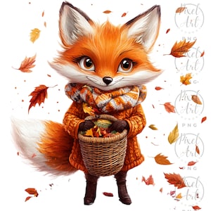 Fall Fox Clipart Set, 24 PNGs, Cozy Foxes with Leaves and Sweaters, Autumn Craft Supplies, Autumn Fox, Thanksgiving Fox