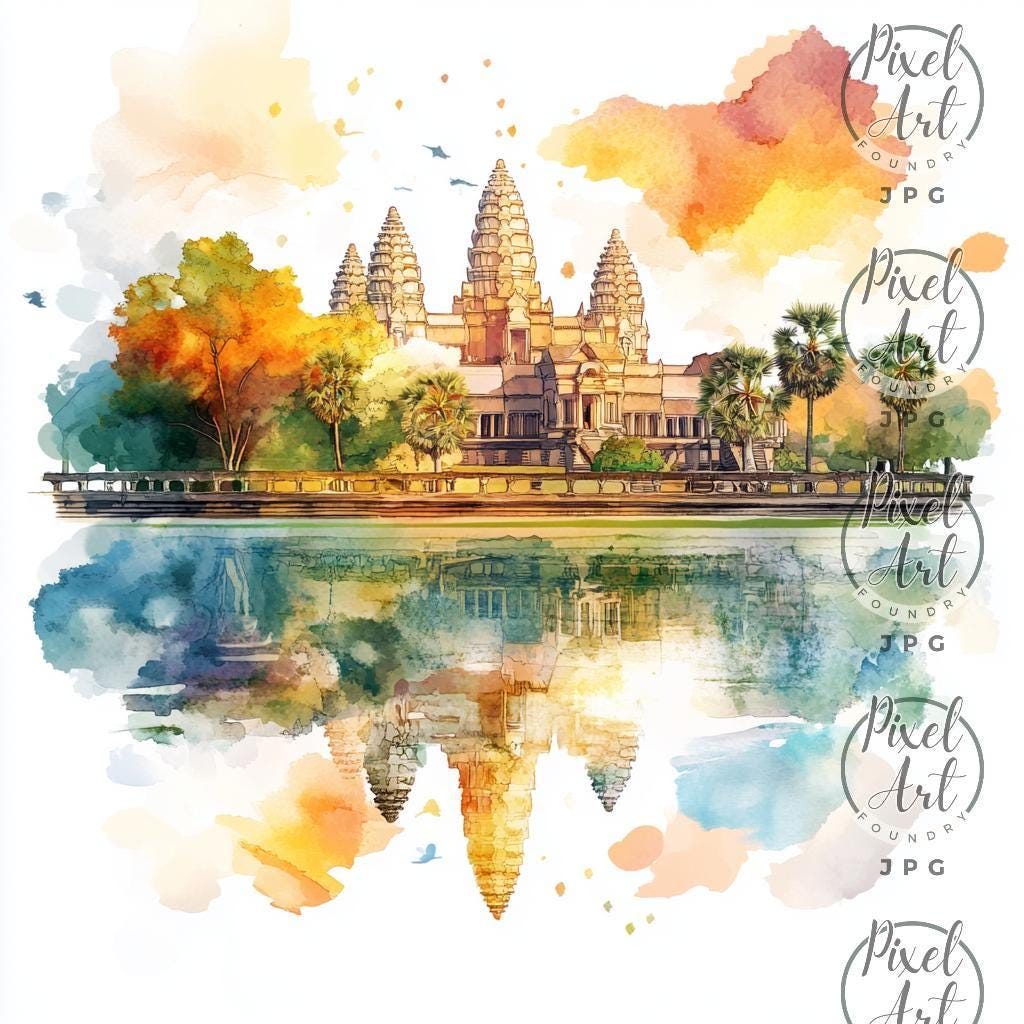 Angkor Wat Watercolor Clipart: Cambodia Travel Art (JPG Images) - Etsy