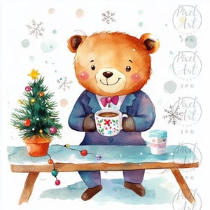 Winter Office Bears Clipart Set Festive Business Bear Illustrations High-Res Holiday JPGs Perfect for Cards Presentations 22 Images