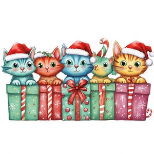 Quirky Christmas Cats Clipart Bundle – 24 Festive Gift Box Designs, Cats in Sweaters, Holiday Crafts & Cards PNGs, Cats on Gifts, Christmas