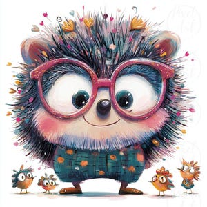 Quirky Hedgehog Clipart Set, Frizzy-Haired Hedgehog 27 PNG, Whimsical Woodland Animal Clipart for Crafts, Invitations, & Fun Decor Projects