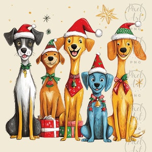 Quirky Dogs Christmas Hats Clipart Festive Holiday Dog Illustrations Funny Christmas Clipart Scrapbooking Junk Journals Holiday Cards 16 PNG