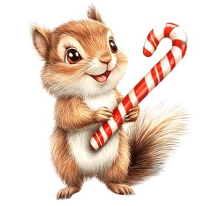 Christmas Squirrel Clipart Set, 21 PNGs, Festive Squirrels with Candy Canes, Gifts, and Hot Cocoa, Perfect for Holiday Crafts and Decor