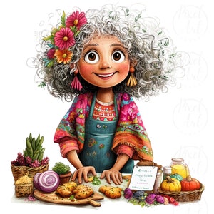 Cheerful Hispanic Abuela Clipart Collection, 21 Latin Grandma Digital Art PNG, Quirky Abuela Cooking & Celebrating, Perfect for Crafts Decor