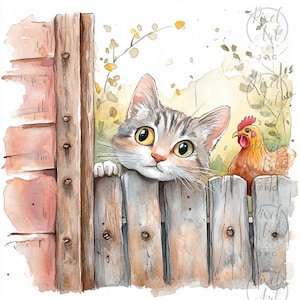 Curious Farm Cats Clipart Rustic Decor Animal Themes for Kids Stories 21 JPGs Playful Watercolor Art Countryside Charm Digital Download