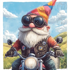 Gnome Motorbike Riders Clipart Gnome Bikers Watercolor Art Fantasy Gnomes On Motorcycles For Junk Journals Scrapbooking And Crafting 23 JPG
