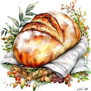 Rustic Sourdough Bread Art Prints, Artisan Baking Illustrations, Culinary Kitchen Decor, Cozy Home Designs, 16 JPG Clipart for Crafting