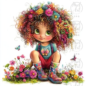 Quirky Gardening Girl Clipart Watercolor Illustrations Cute Cartoon Characters Gardening DIY Craft Decor 20 JPG Files