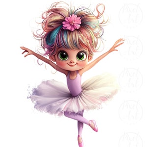 Quirky Ballerina Clipart, 14 Frizzy-Haired Dancing Girls PNG, Whimsical Ballet Dancer Clipart for Crafts, Invitations, & Fun Decor Projects