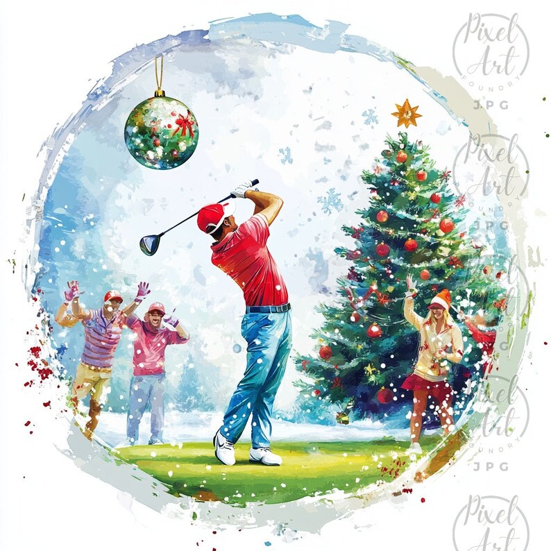 Christmas Golfers Clipart Festive Golf Holiday Art Winter Golf Scenes ...