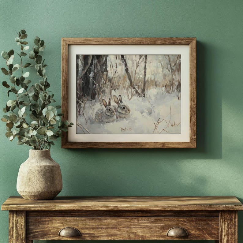 Rustic Winter Bunny Rabbits Printable Art | Woodland Snowy Forest ...