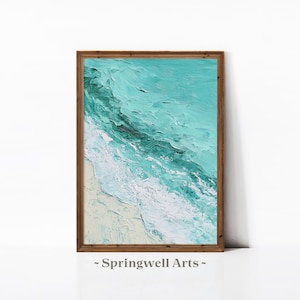Abstract Beach Painting, Aqua Blue Coastal Decor, Tropical Waves Print, Modern Minimalist Poster, Digital Download, Printable Wall Art