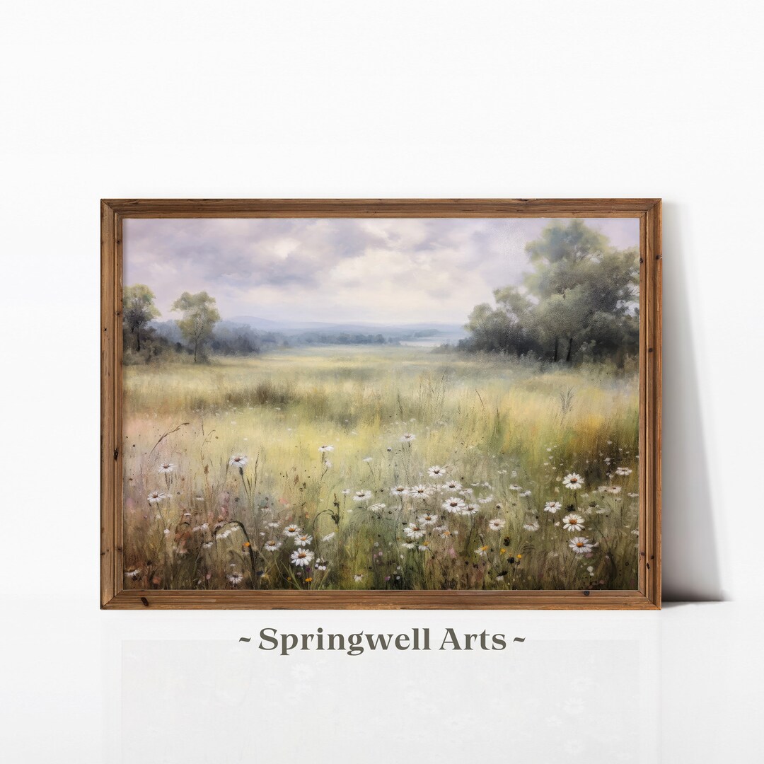Vintage Wildflower Meadow Landscape Printable Art Farmhouse Flower Wall ...