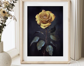 Vintage Yellow Rose Oil Painting | Elegant Floral Art (Digital Download)