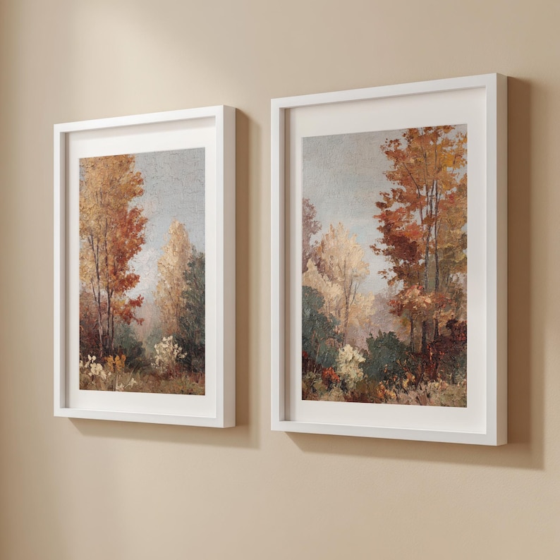 Vintage Autumn Forest Landscape Paintings Set, Cozy Woodland Wall Art (Digital Download) image 4