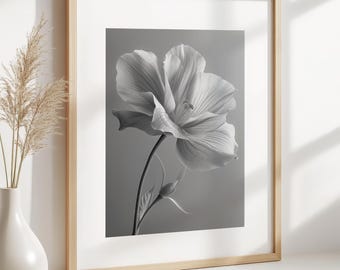 Monochrome Flower Photography Print, Minimalist Floral Art (Digital Download)