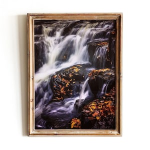 Autumn Waterfall Landscape Print, Orange Leaves Fall Color Art, Tranquil Nature Photography, Instant Digital Download, Printable Wall Decor