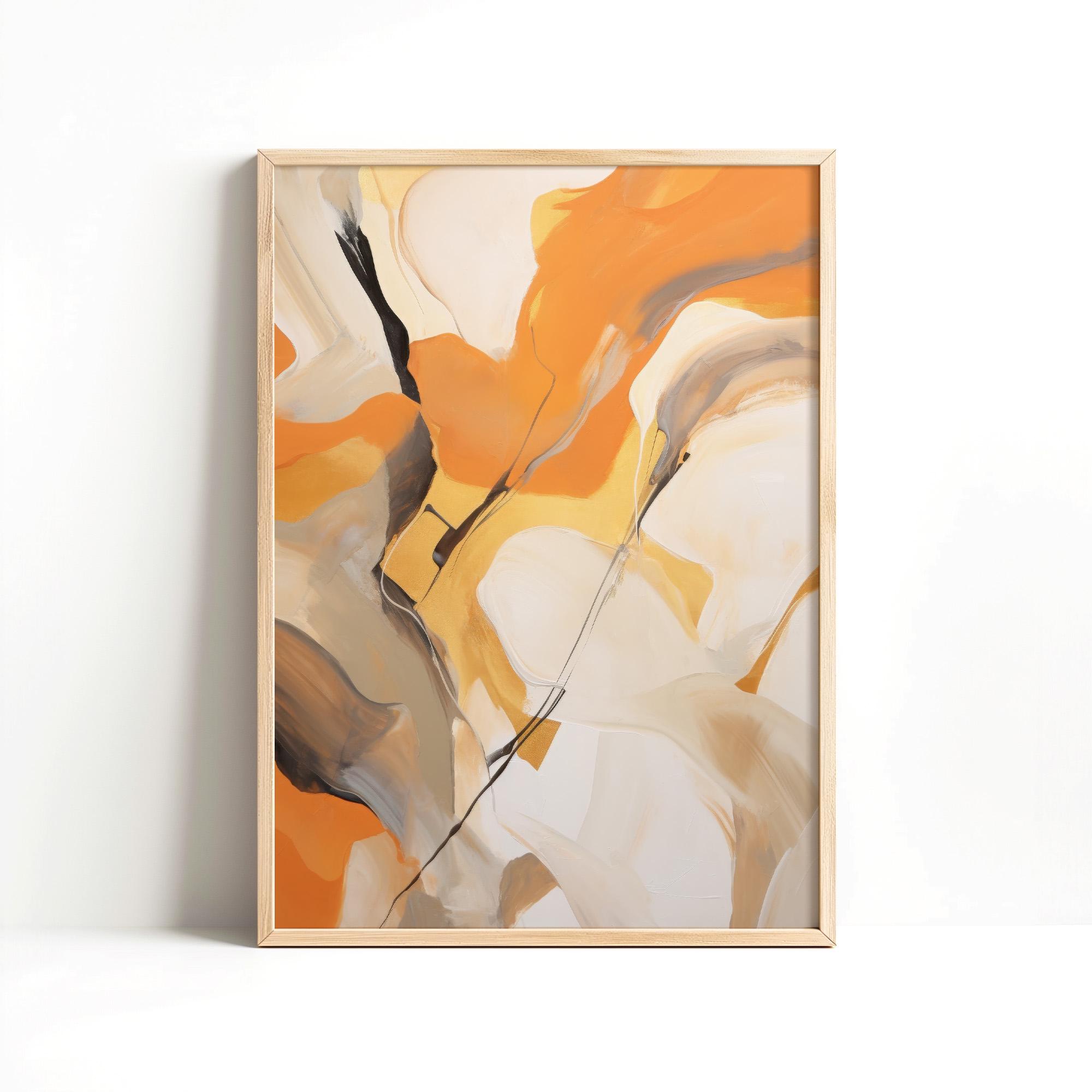 オレンジベージュの抽象画プリント、モダンな秋の色彩ポスター