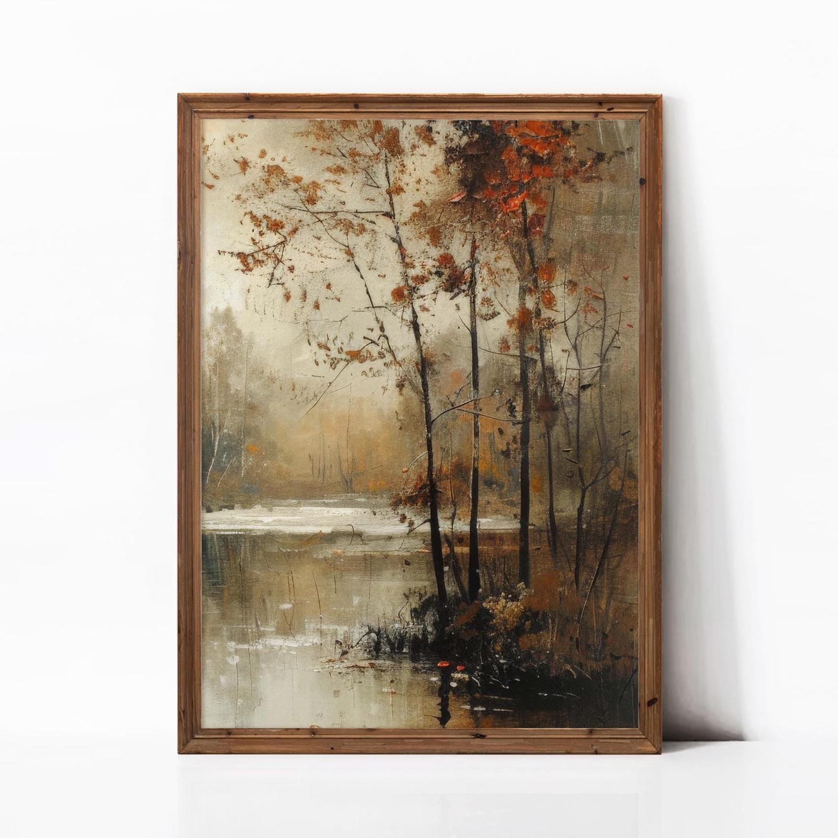 Fall Forest Landscape Painting Set of 2, Autumn Lake Digital Print ...