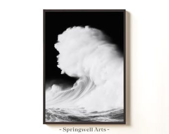 Black and White Ocean Wave Print, Fine Art Storm Photography, Coastal Wall Decor (Digital Download)