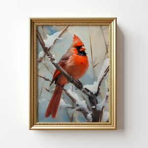 Winter Cardinal Bird Painting | Red Bird Lover Art Digital Download | Winter Wildlife Wall Decor | Winter Woodland Printable Wall Art