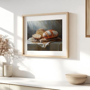Vintage Sliced Bread Still Life Painting, Kitchen & Dining Decor, Neutral Baked Food Art Print, Instant Digital Download, Printable Wall Art