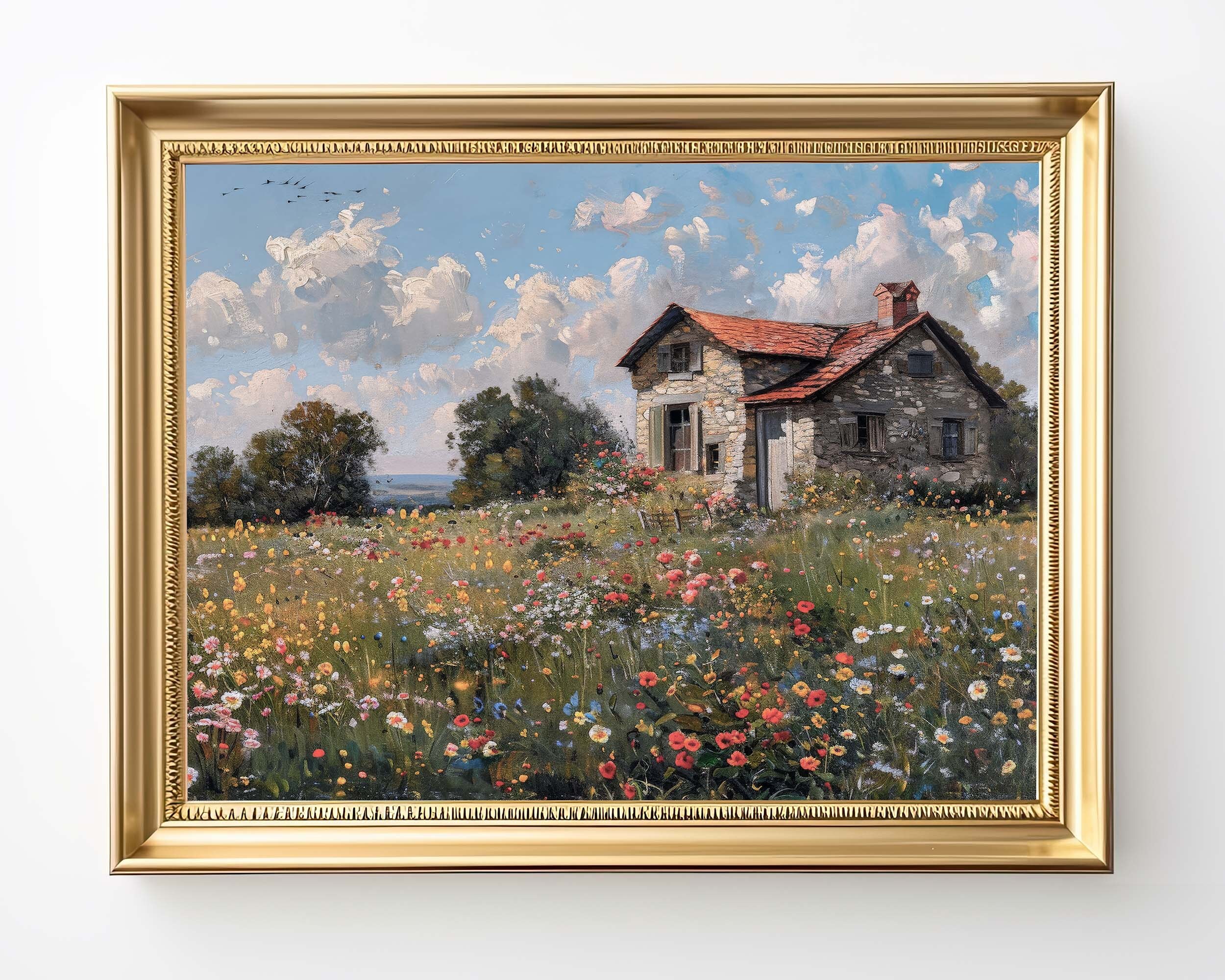 Vintage Farmhouse Painting | Rustic Country Cottage Printable Wall Art ...
