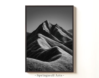 Monochrome Mountain Ridge Print, Minimalist Black and White Fine Art Landscape Photography (Digital Download)