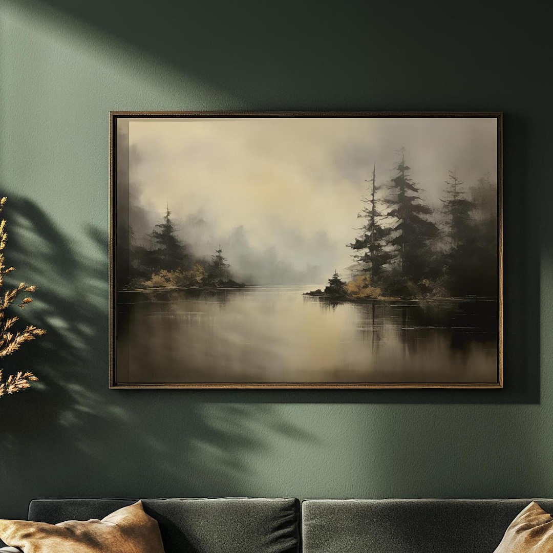 Moody Foggy Forest Lake Landscape Print: Misty Nature Scene (digital ...