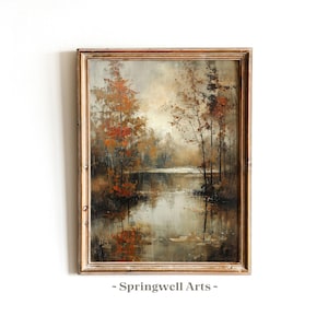 Pintura vintage de un lago otoñal / Arte rústico otoñal (descarga digital)