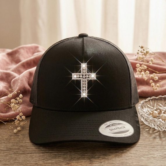 Rhinestone Cross Trucker Hat for Women - Sparkling Christian Faith Baseball Cap - Bling Religious Gift - Gift for Her - Faith Apparel