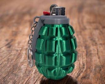 Grenade Bic Lighter Case Keychain