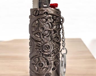 Steampunk Gear Bic Lighter Case Keychain