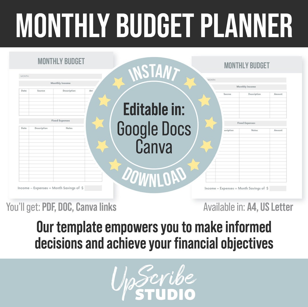 Monthly Budget Template, Customizable Monthly Budget Template, Savings ...