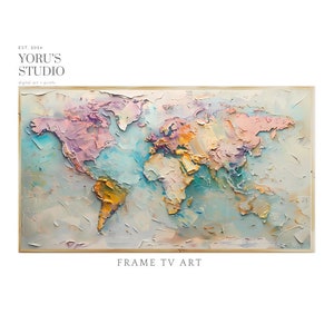 Samsung Frame TV Art / Frame TV Art / Mapa mundial / Geografía / Pasteles / Soñador / Viajes / Mínimo / Descarga instantánea / Salvapantallas