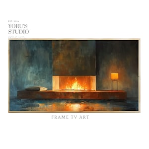 Samsung Frame TV-kunst | Frame TV-kunst | Moderne open haard olieverfschilderij | Gezellig | Vuur |  Warmte | Screensaver