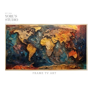 Samsung Frame TV Art | Frame TV Art | Kolory | Dreamy World Map | Geografia | Podróże | Tekstura 3D | Malarstwo olejne | Natychmiastowe pobranie