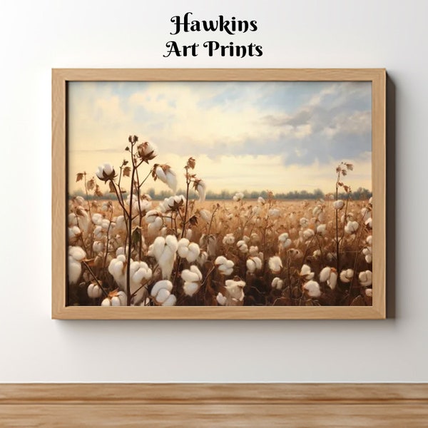 Cotton From Heaven:  Farm Print, Printable Art, Farmland Painting,Landscape Oil Painting, Landscape Print, Digital Printable Art