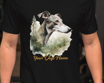 Personalized Whippet Portrait Shirt - Watercolor Design - Exclusive Dog Artwork - Great Gift for Friends of the Breed!