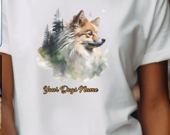 Personalized Pomerian Portrait Shirt - Watercolor Design - Exclusive Dog Artwork - Great Gift for Friends of the Breed!