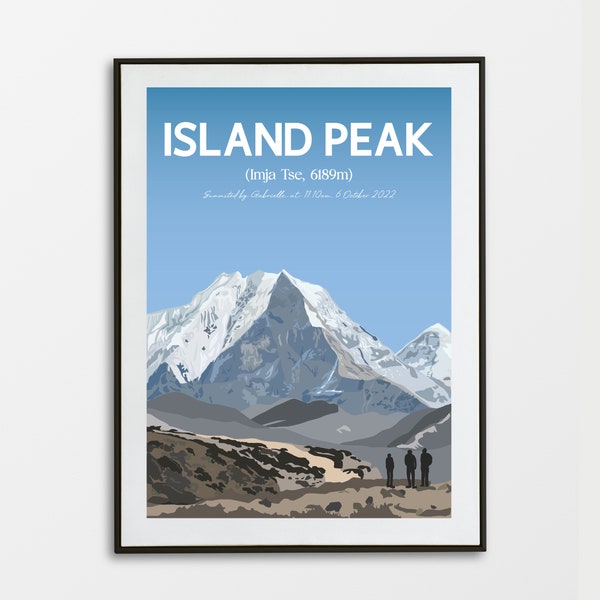 Island Peak - Imja Tse - 6189m - Customisable with your summit time and date - Nepalese Trekking Peaks - Khumbu Valley - Mountain Art Print