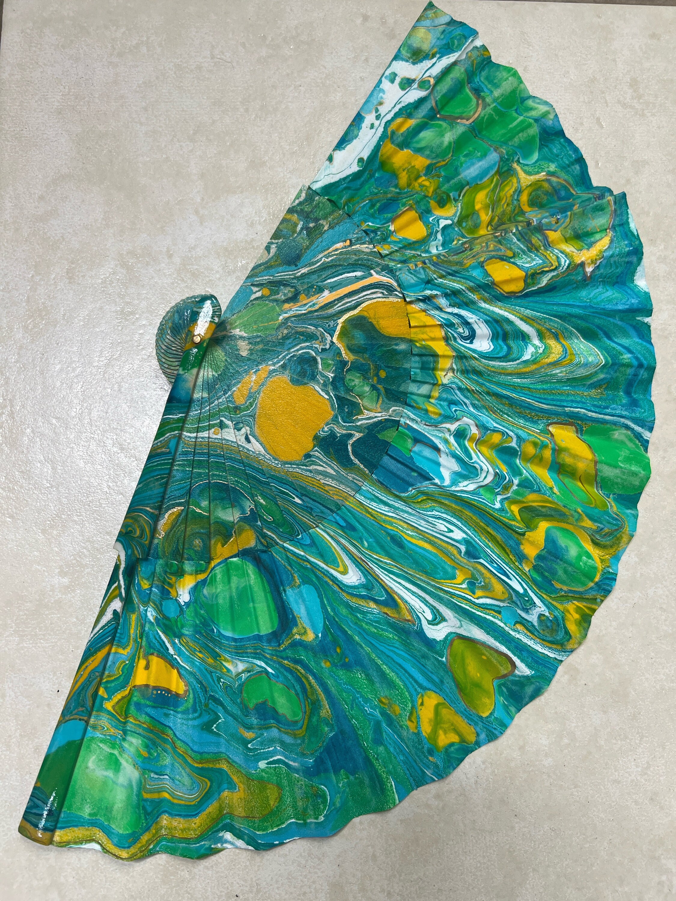 Boho Style Marbled Fans, Ebru Technique Fans, Painting on Water With ...