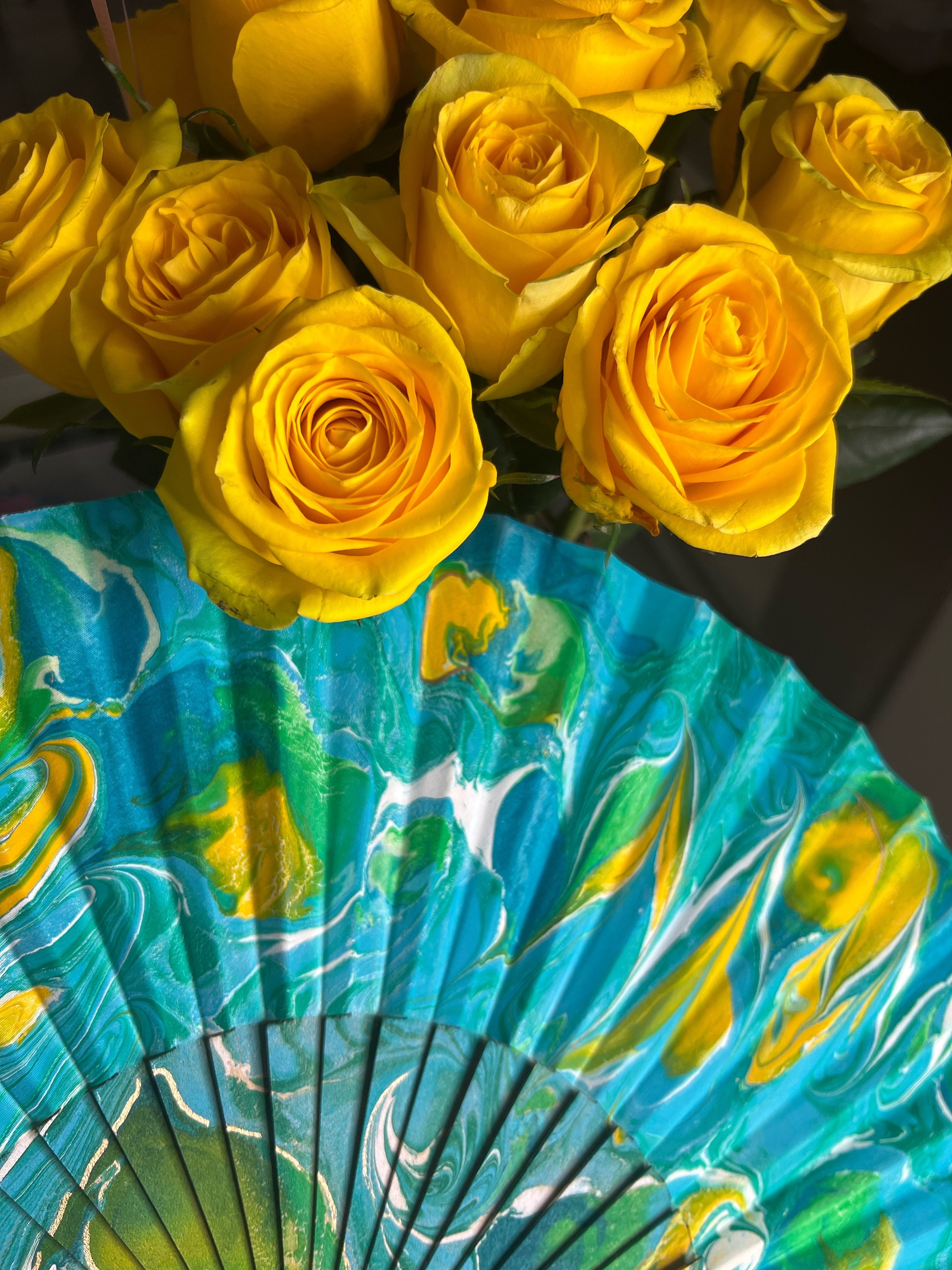 Boho Style Marbled Fans, Ebru Technique Fans, Painting on Water With ...