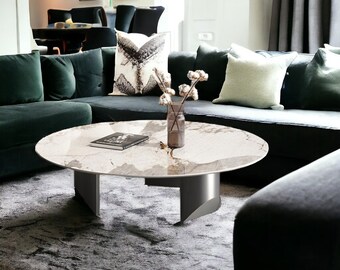 Round Coffee Table, Luxury Slate Low Table, Small Apartment Dinning Table, Minimalist Living Room Center Table, Modern Dormitory Furniture