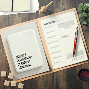 Planificador para TDAH en ESPAÑOL - GRIS - Cuaderno imprimible para adultos, agenda, páginas de organización, autocuidado y mentalidad.
