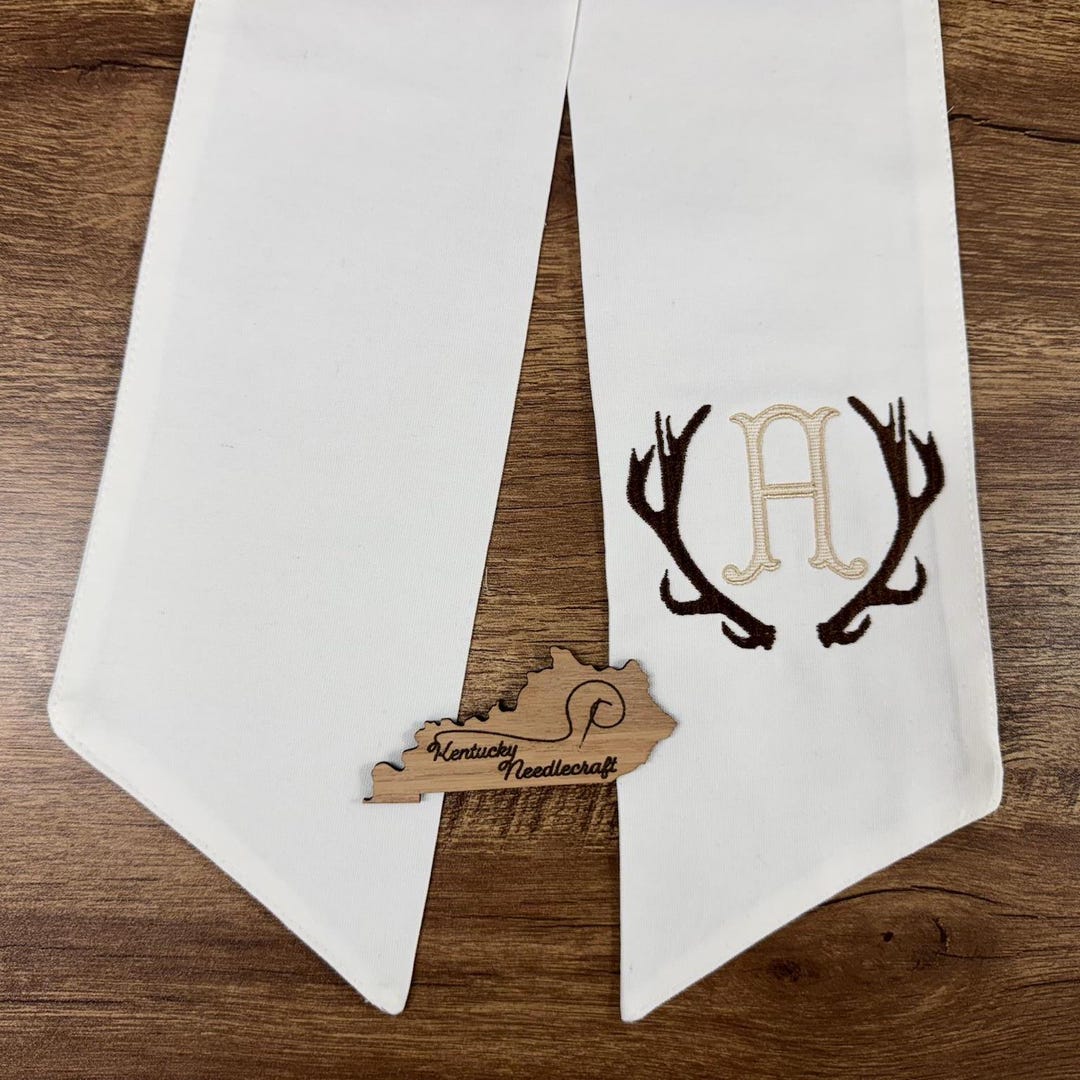 Antler with Monogrammed Lined Initial Wreath Sash | SHIPS FAST | Best Seller | Door Hanger | Romanesque | Reindeer | Buck | Hunting